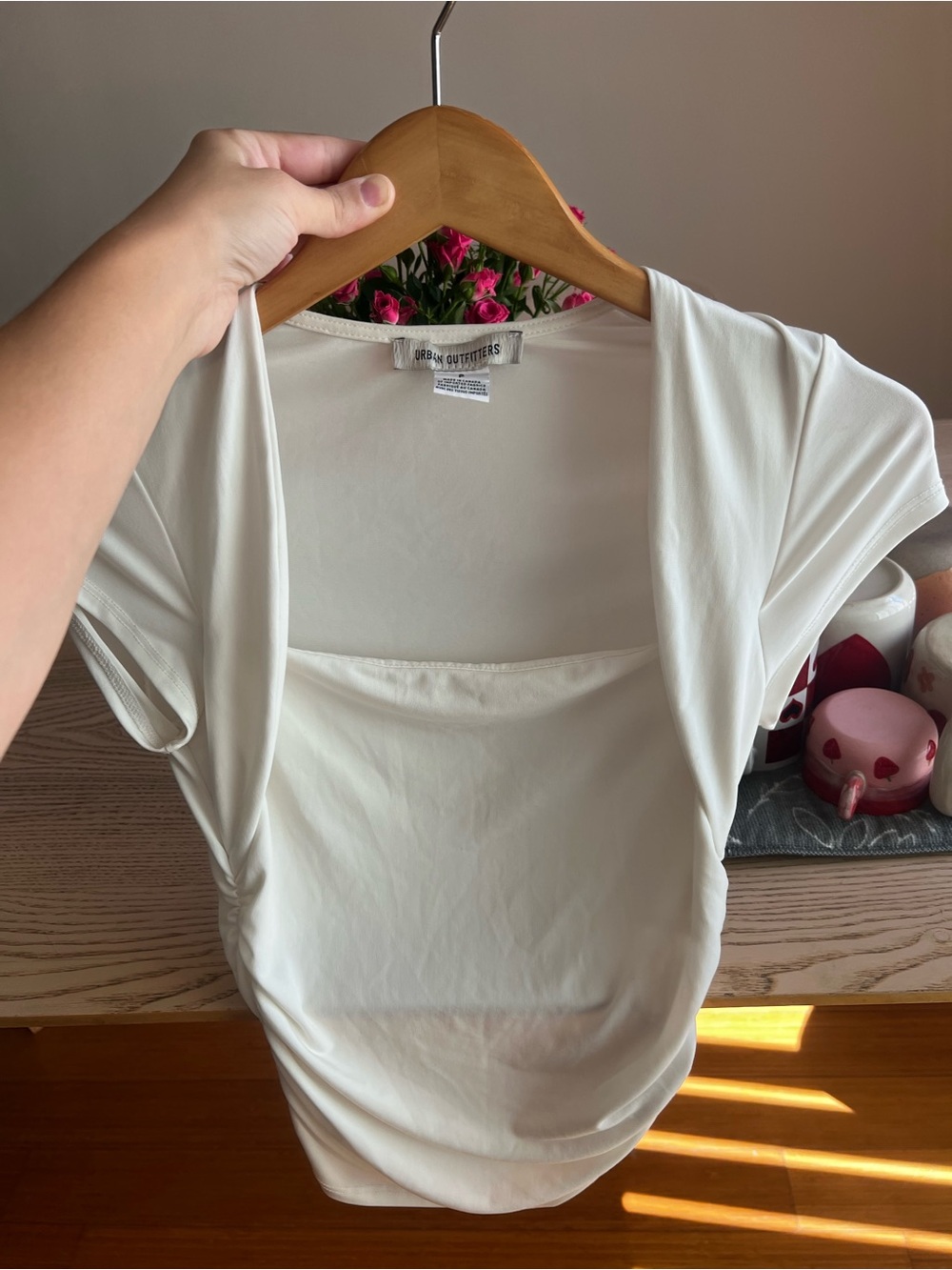 Urban Outfitters Cream Short Sleeve Square Neck Camisole